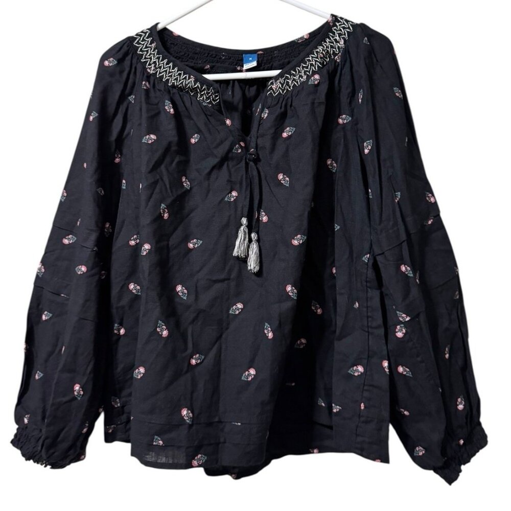Old Navy Popover Tunic Top Women‎ Size Medium Floral Cotton Peasant Cottagecore